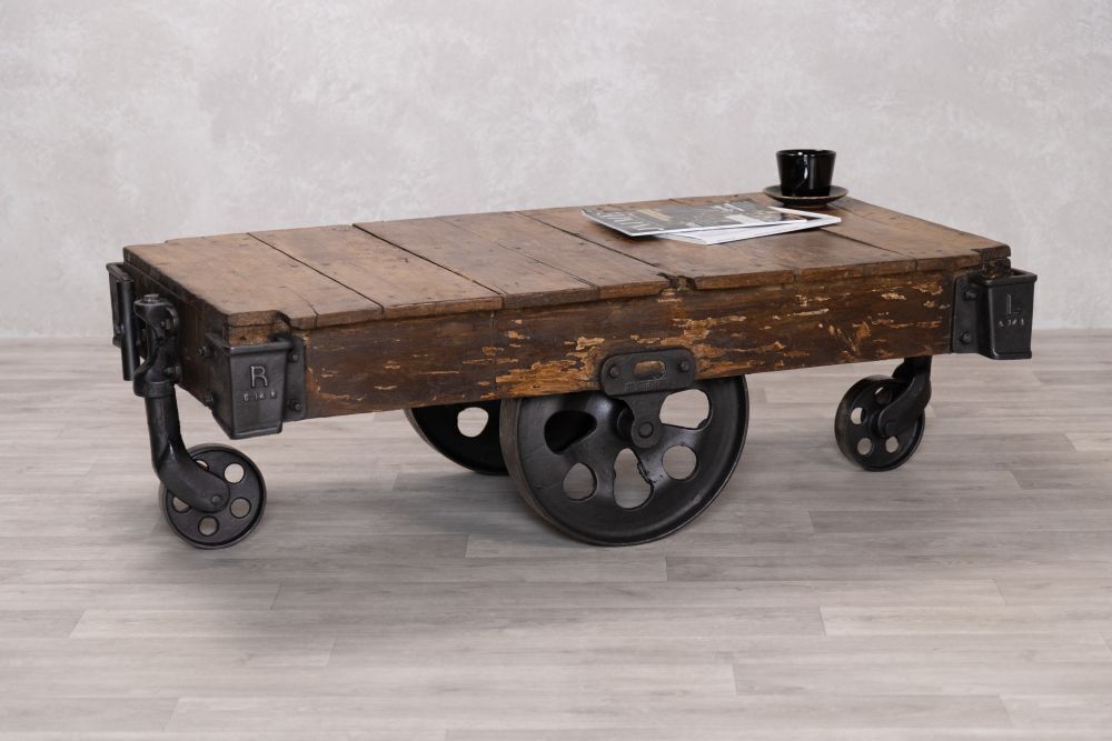 Industrial Style Trolley Cart Coffee Table photo for sale