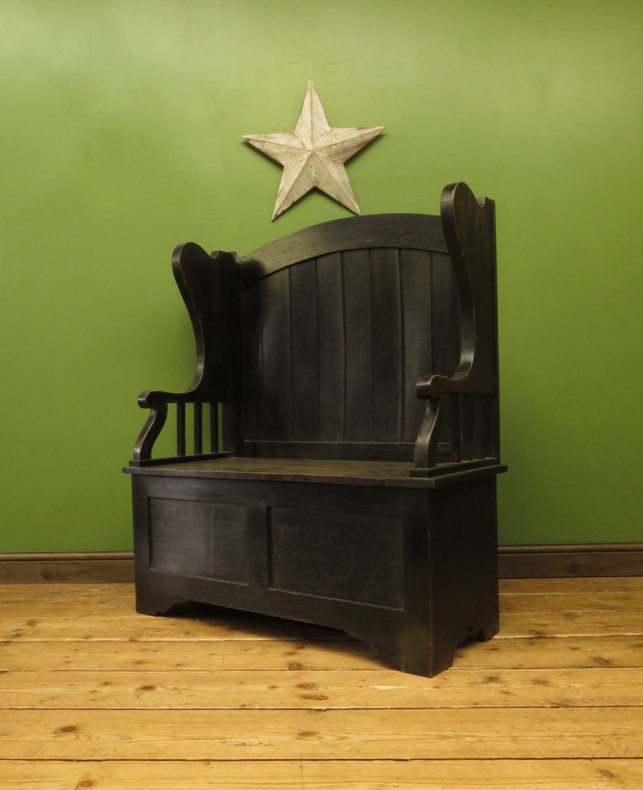 Arts And Crafts Oak Tavern Bench With Locker Seat photo buy