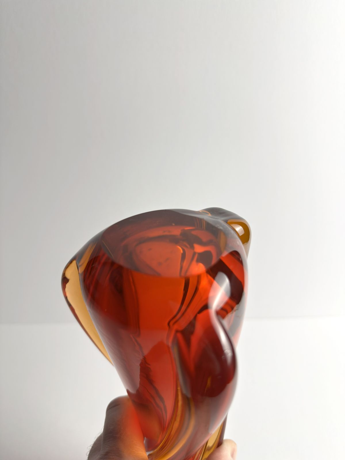 1960s Murano Swung Glass Vase In Red & Amber Sommerso photo vintage