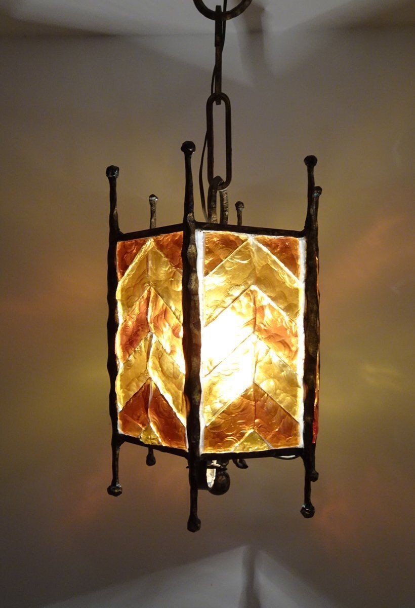 1290.0 Mid Century Modern Brutalist Glass Pendant From Poliarte, 1970s photo