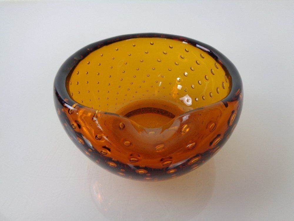 photo for sale Amber Sommerso Murano Glass Ashtray, Italy, 1960s