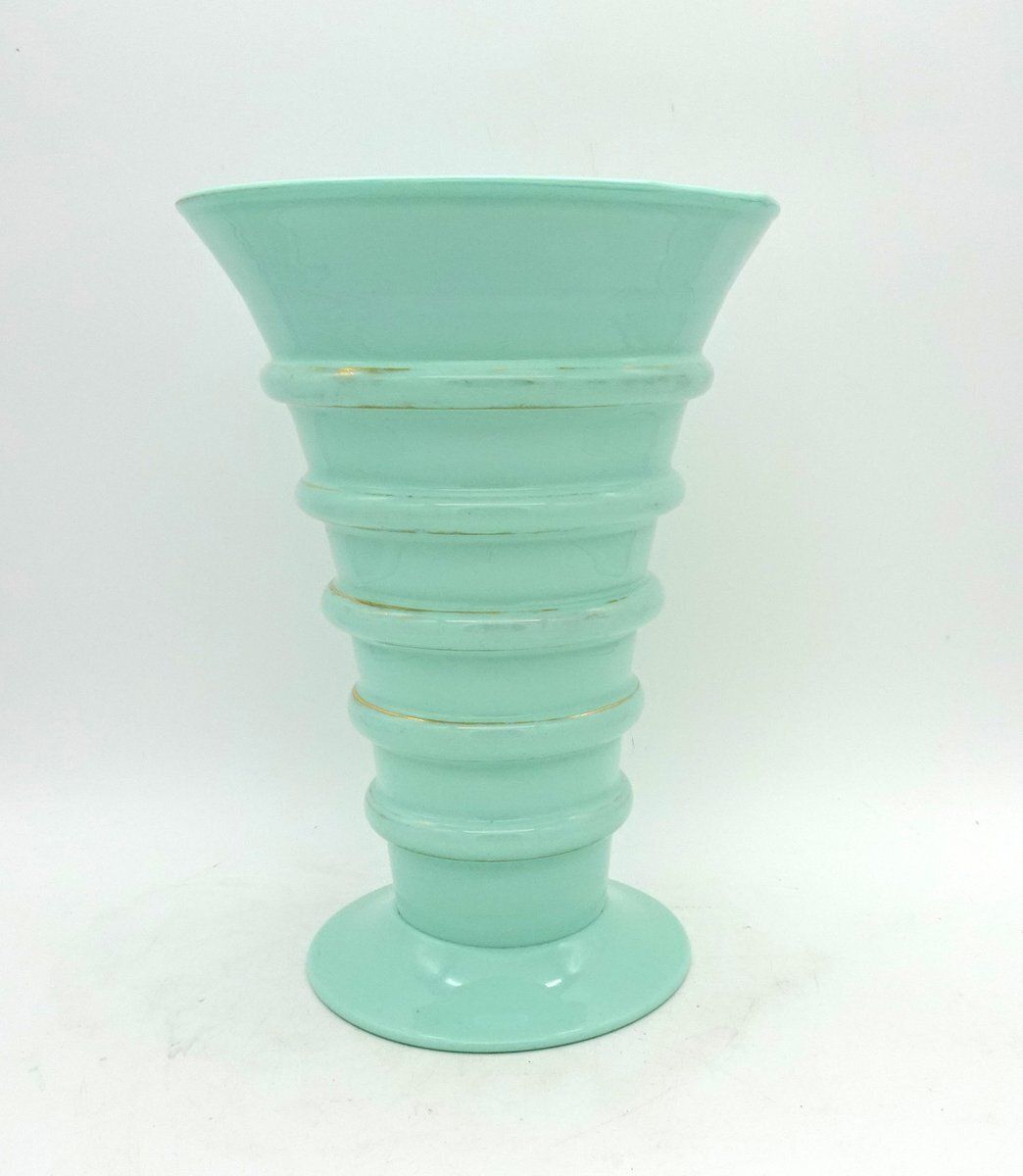 Art Deco Green Jadeite Art Glass Vase, 1920s photo furniture