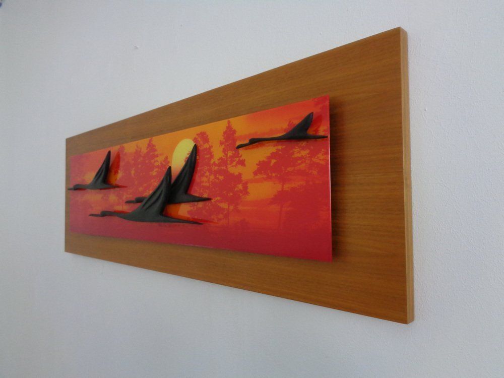 Large Mural With Flying Cranes At Sunset, Germany, 1970s photo furniture