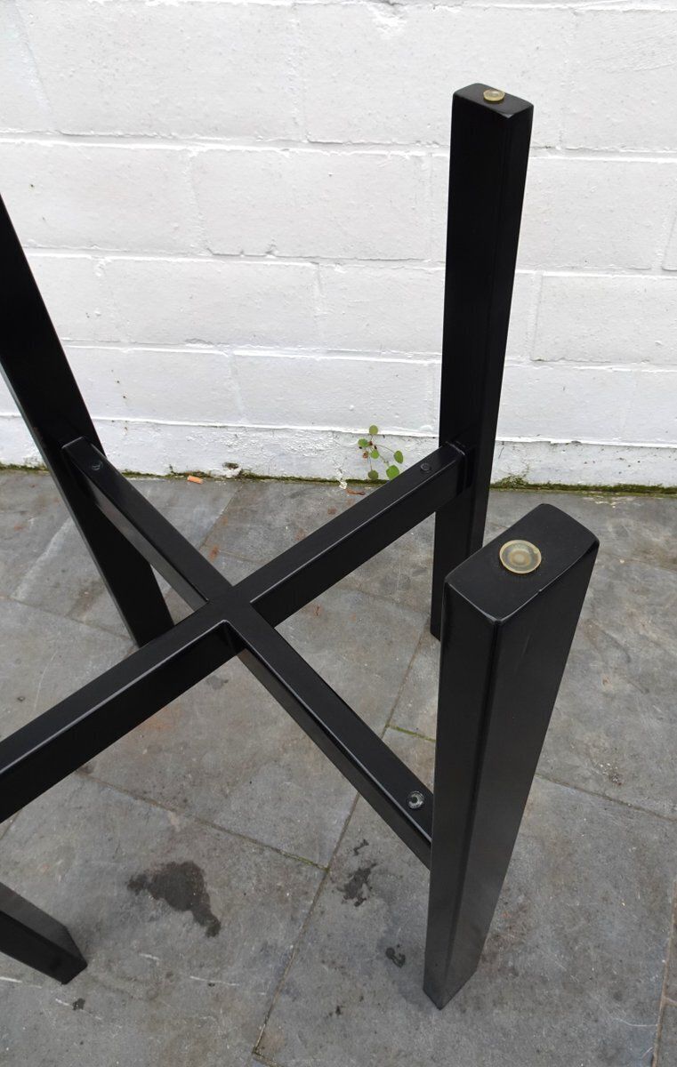 photo for sale Minimalist High Metal And Smoke Glass 2 Tiered Side Table, 1980s