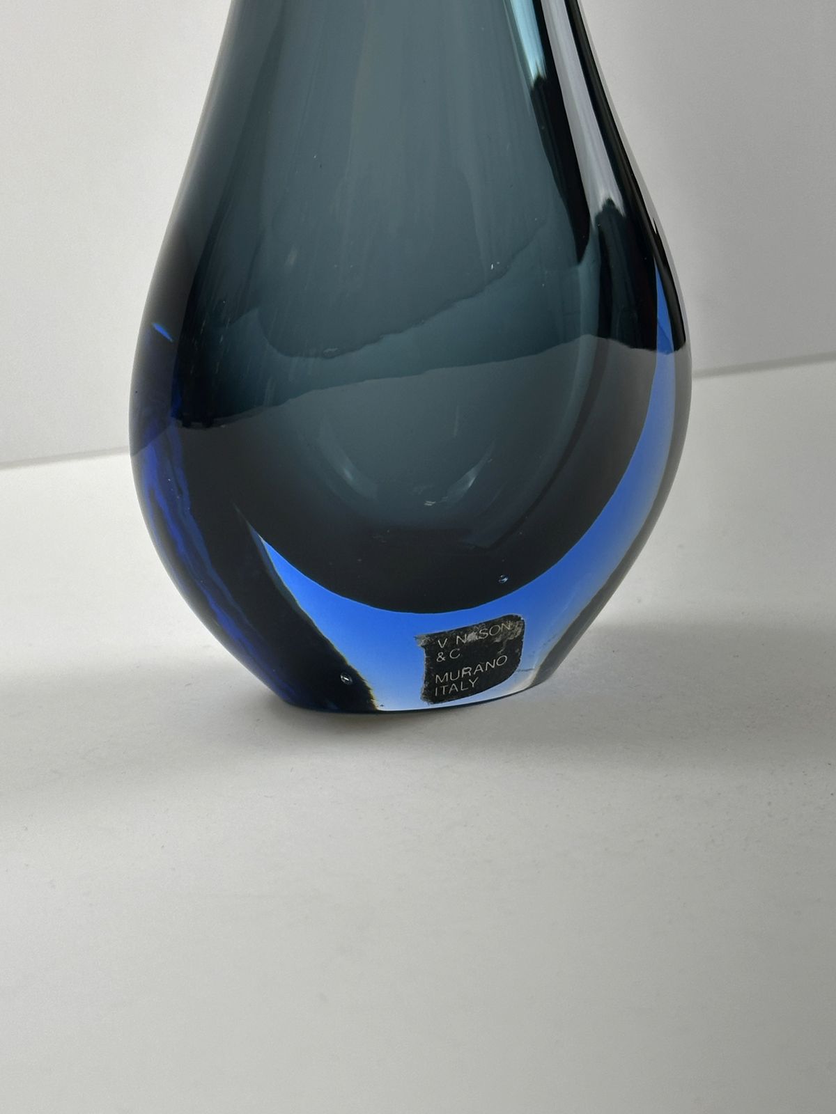 1980s V. Nason & Cie Blue And Smoked Grey Sommerso Murano Glass Vase photo furniture
