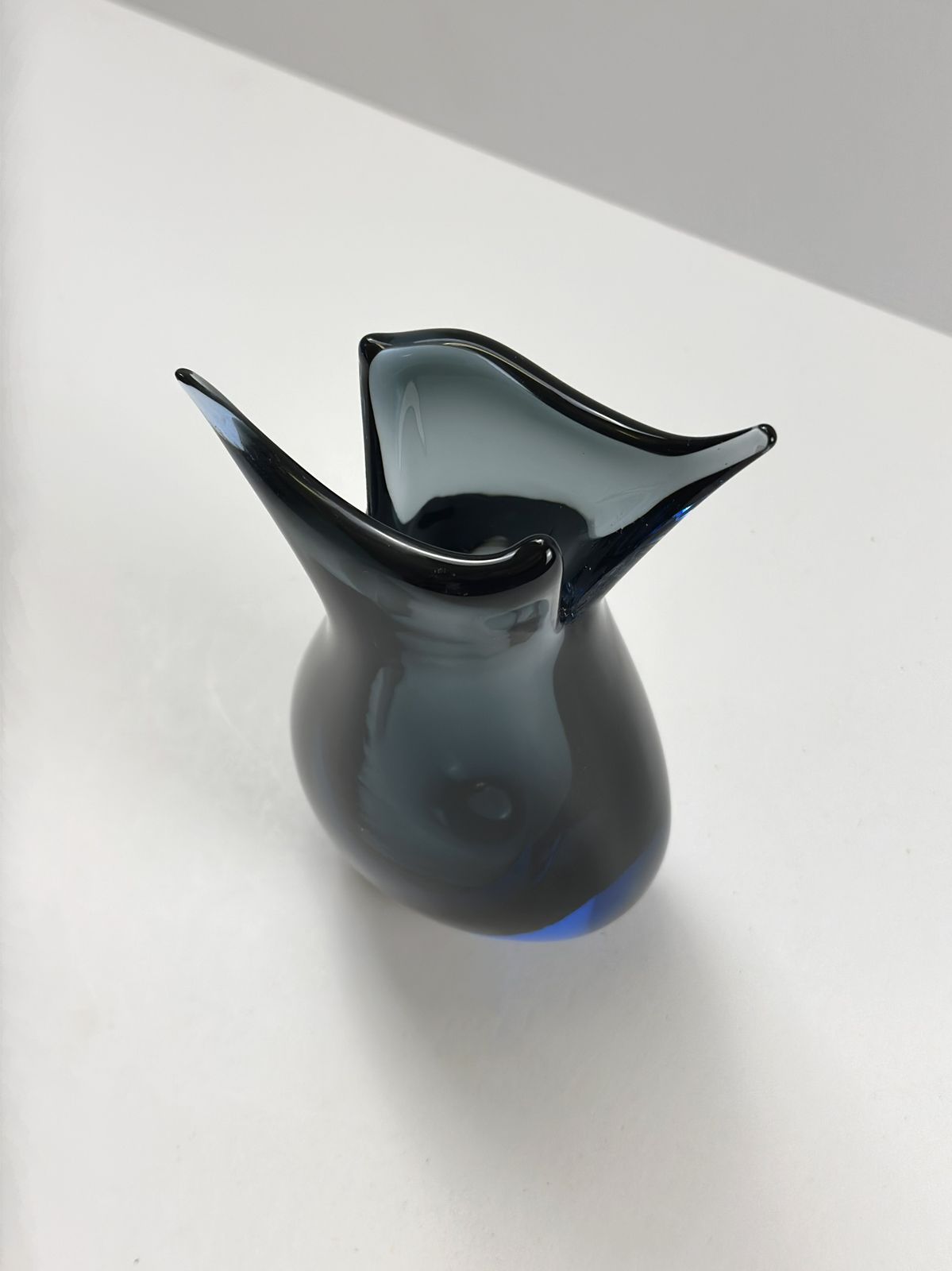 photo for sale 1980s V. Nason & Cie Blue And Smoked Grey Sommerso Murano Glass Vase