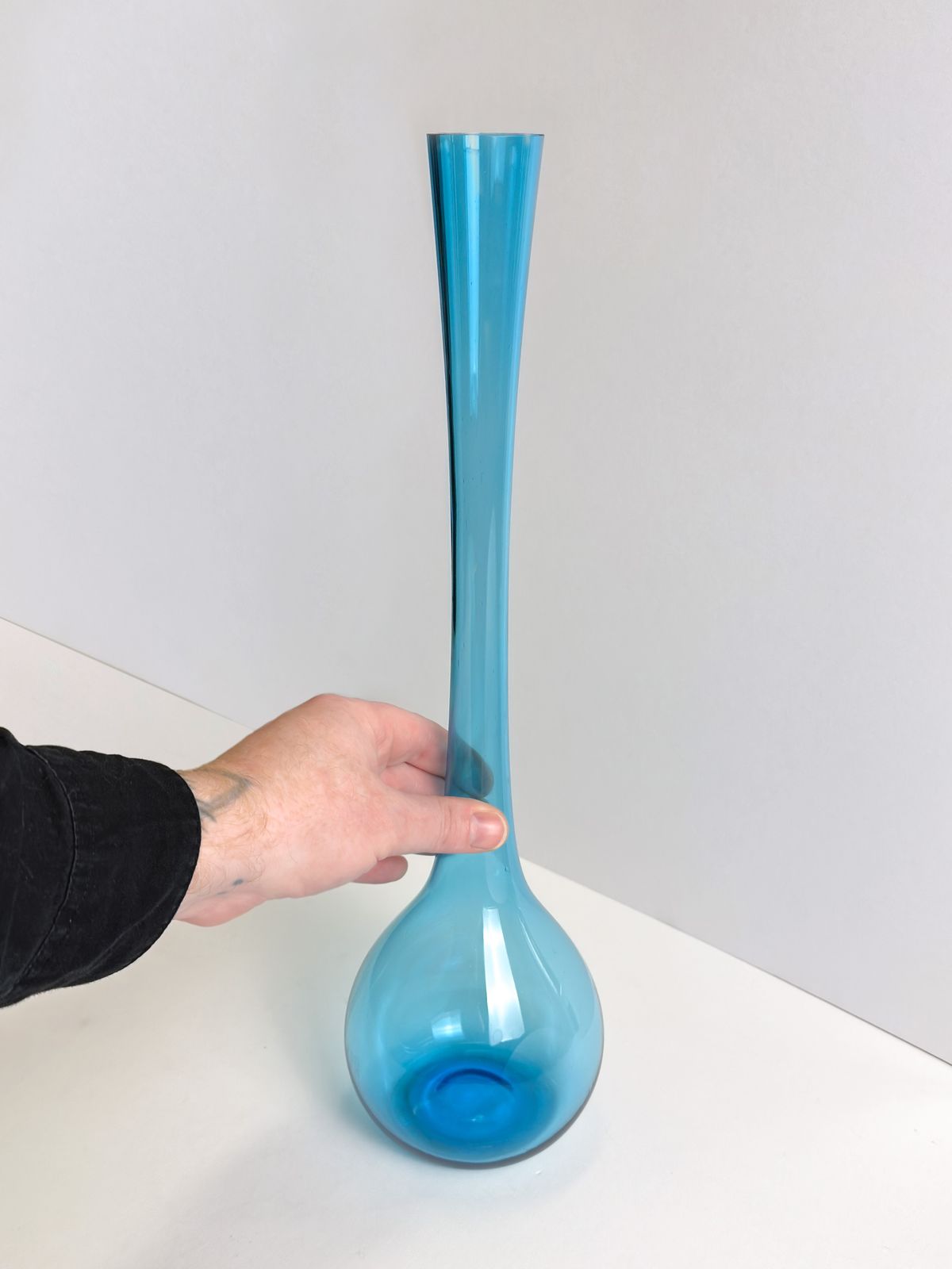 Mid Century Pale Blue Glass Bottle Vase By Arthur Percy For Gullaskruf, Sweden photo for sale