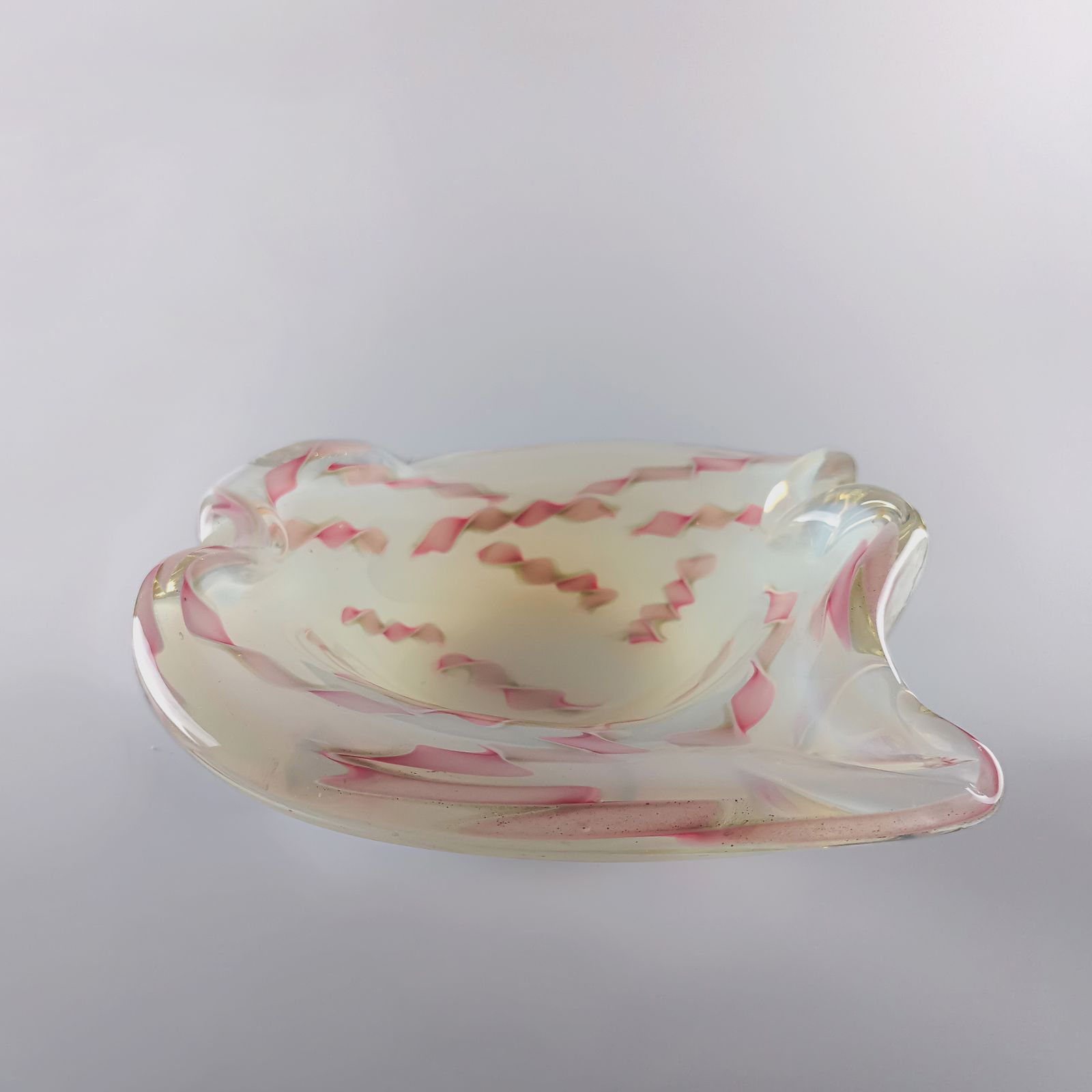 Home Decor Murano Opaline Glass Bowl With Pink Zanfirico, Fratelli Toso, 1950s Italy photo