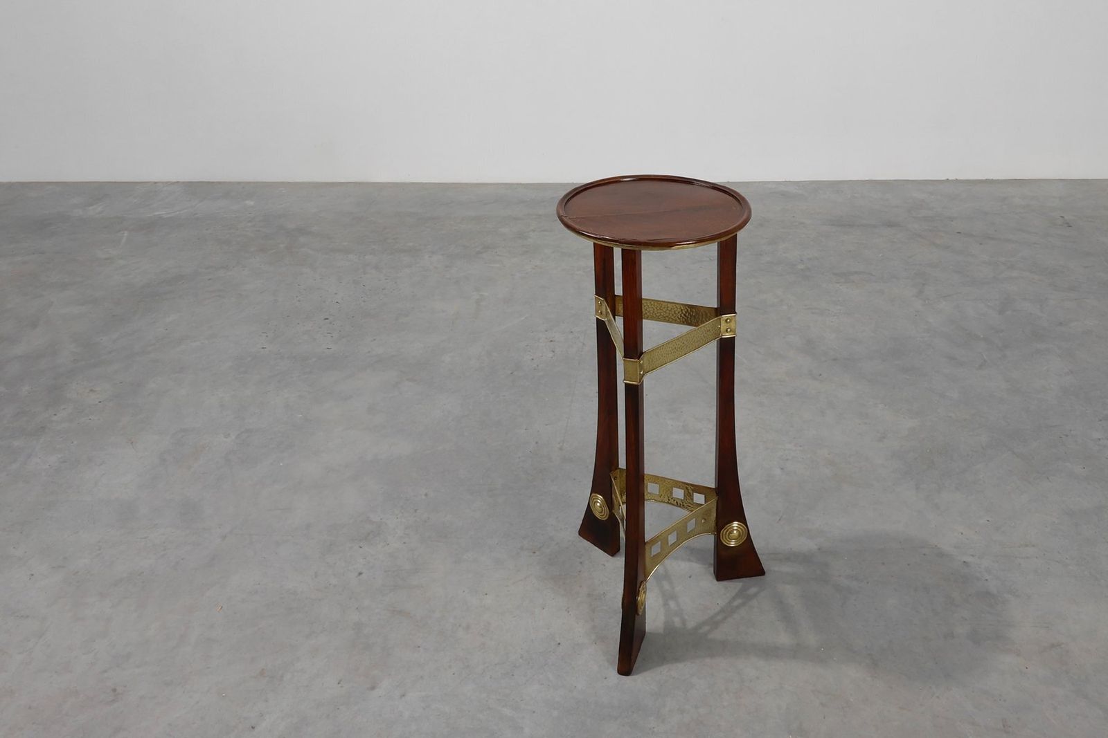Art Nouveau Pedestal In Wood And Brass, Belgium, 1910s photo Furniture