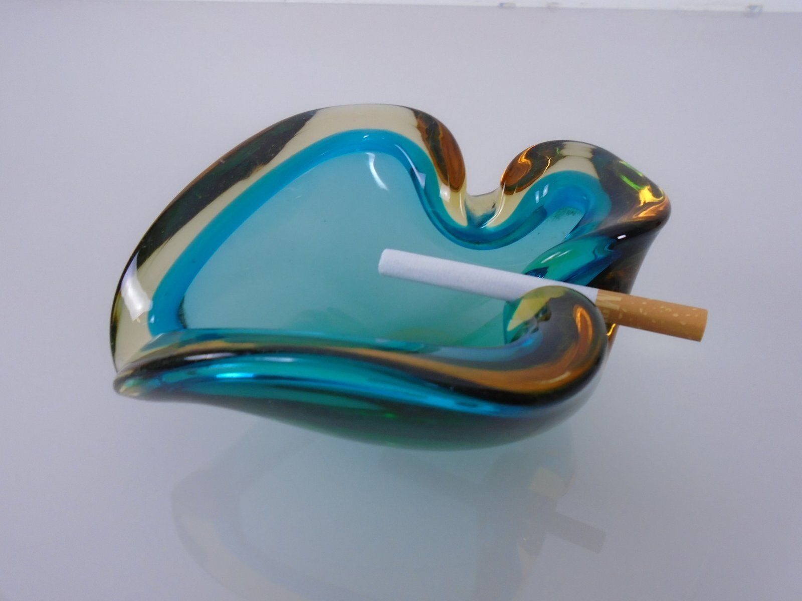 Brown & Turquoise Sommerso Murano Glass Ashtray, Italy, 1960s photo for sale