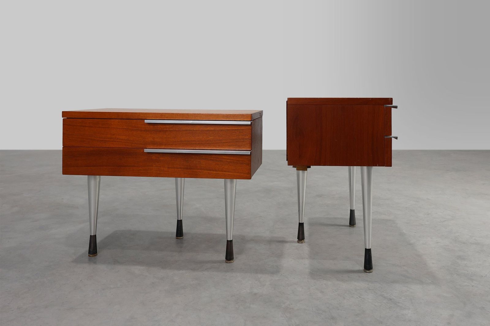 Mid Century Modern French Nightstands In Teal Veneer And Chrome, 1960s, Set Of 2 photo 1925.0