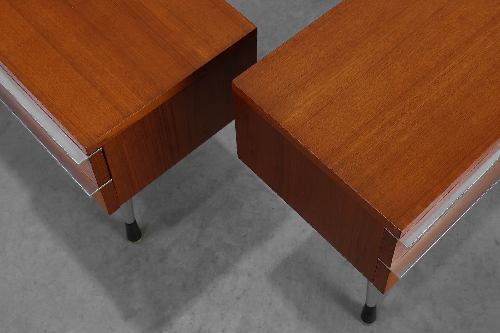 1925.0 Mid Century Modern French Nightstands In Teal Veneer And Chrome, 1960s, Set Of 2 photo