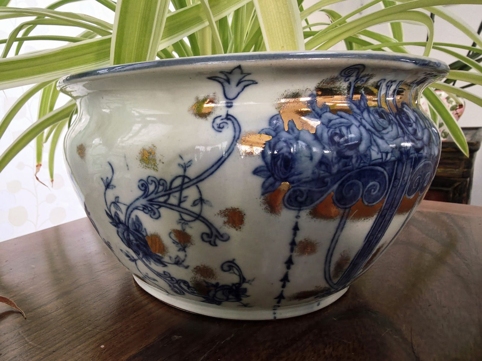 Blue & White Oriental Design Chamber Plant Pot photo for sale