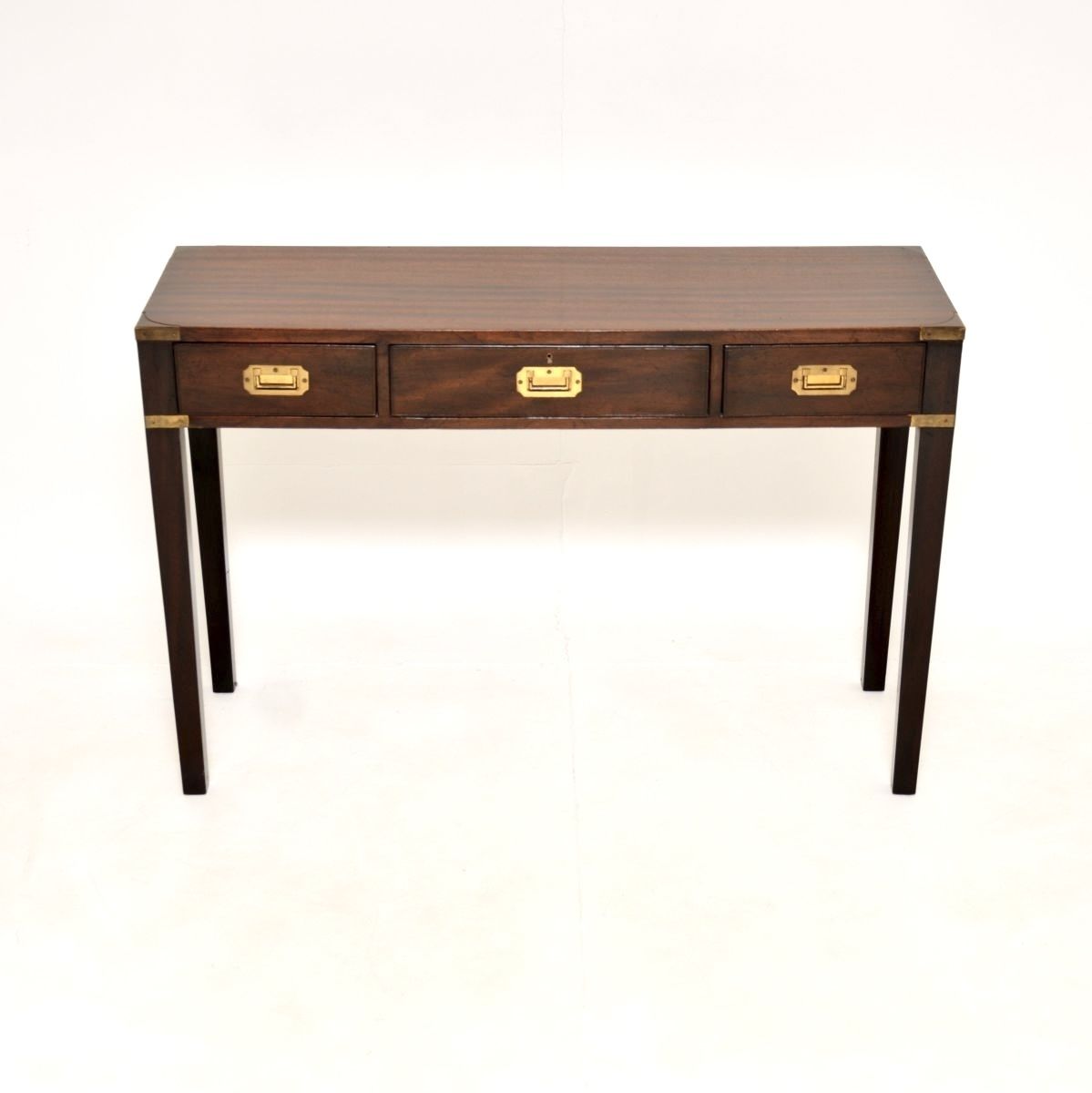 Antique Military Campaign Style Mahogany And Brass Console Table photo furniture