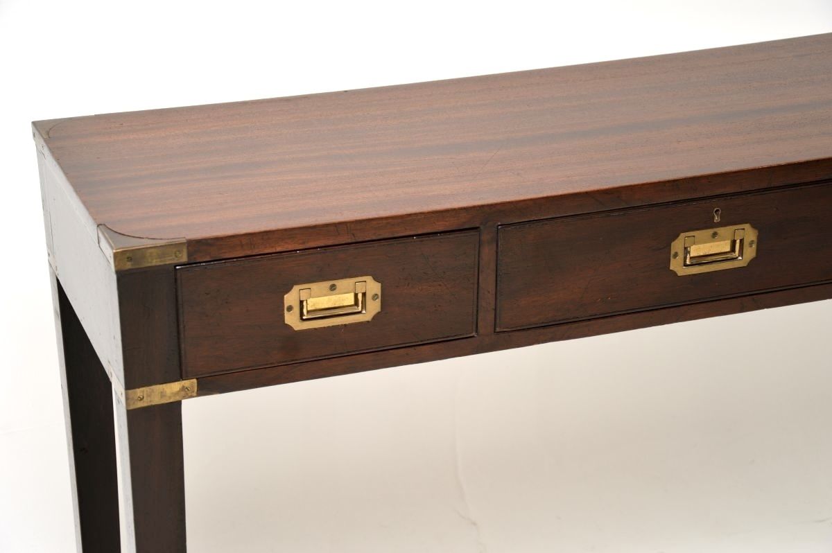 Antique Military Campaign Style Mahogany And Brass Console Table photo for sale