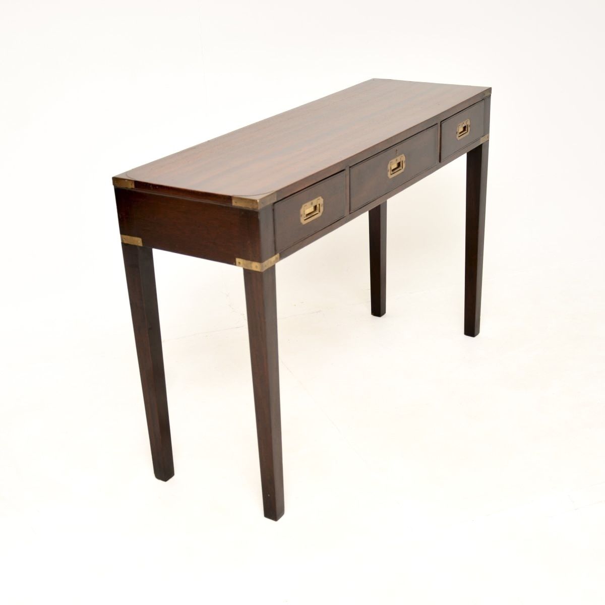 Antique Military Campaign Style Mahogany And Brass Console Table photo vintage
