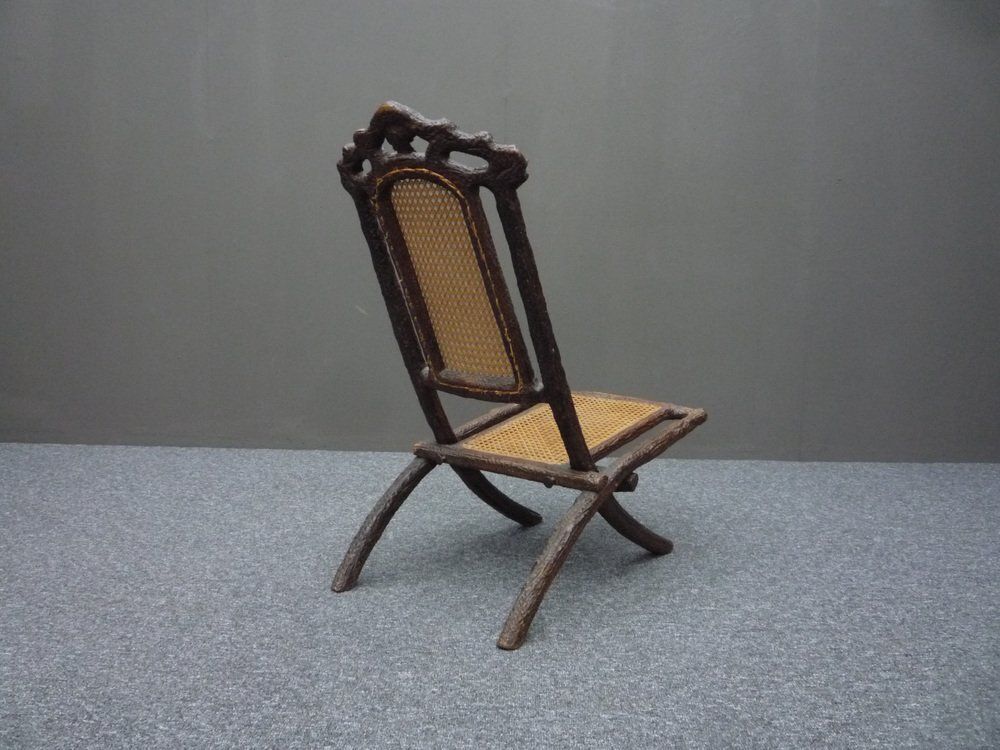 Antique And Hand Carved Folding Chair, 1900s photo for sale