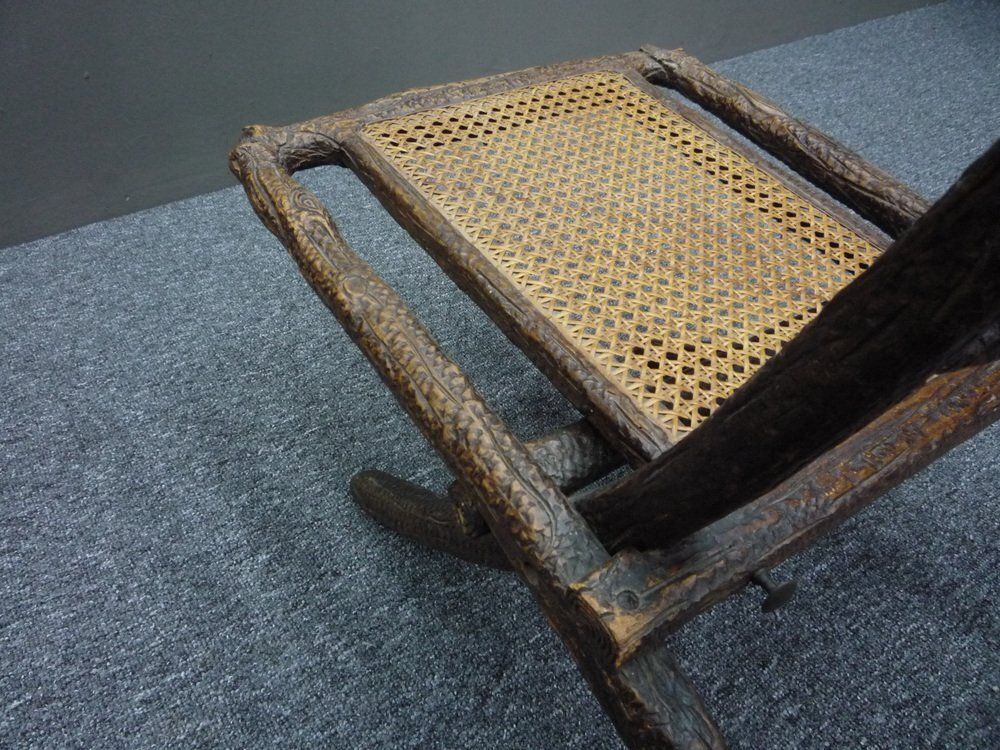 Antique And Hand Carved Folding Chair, 1900s photo vintage