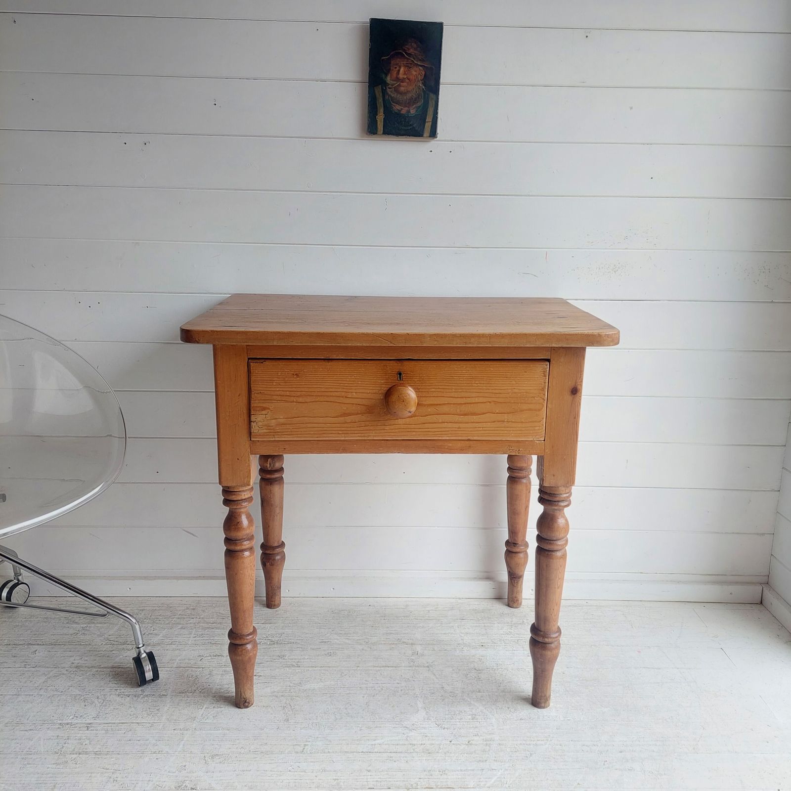Victorian Antique Rustic Pine Side Table Small Desk Kitchen Console Table With Drawer 1900s photo for sale