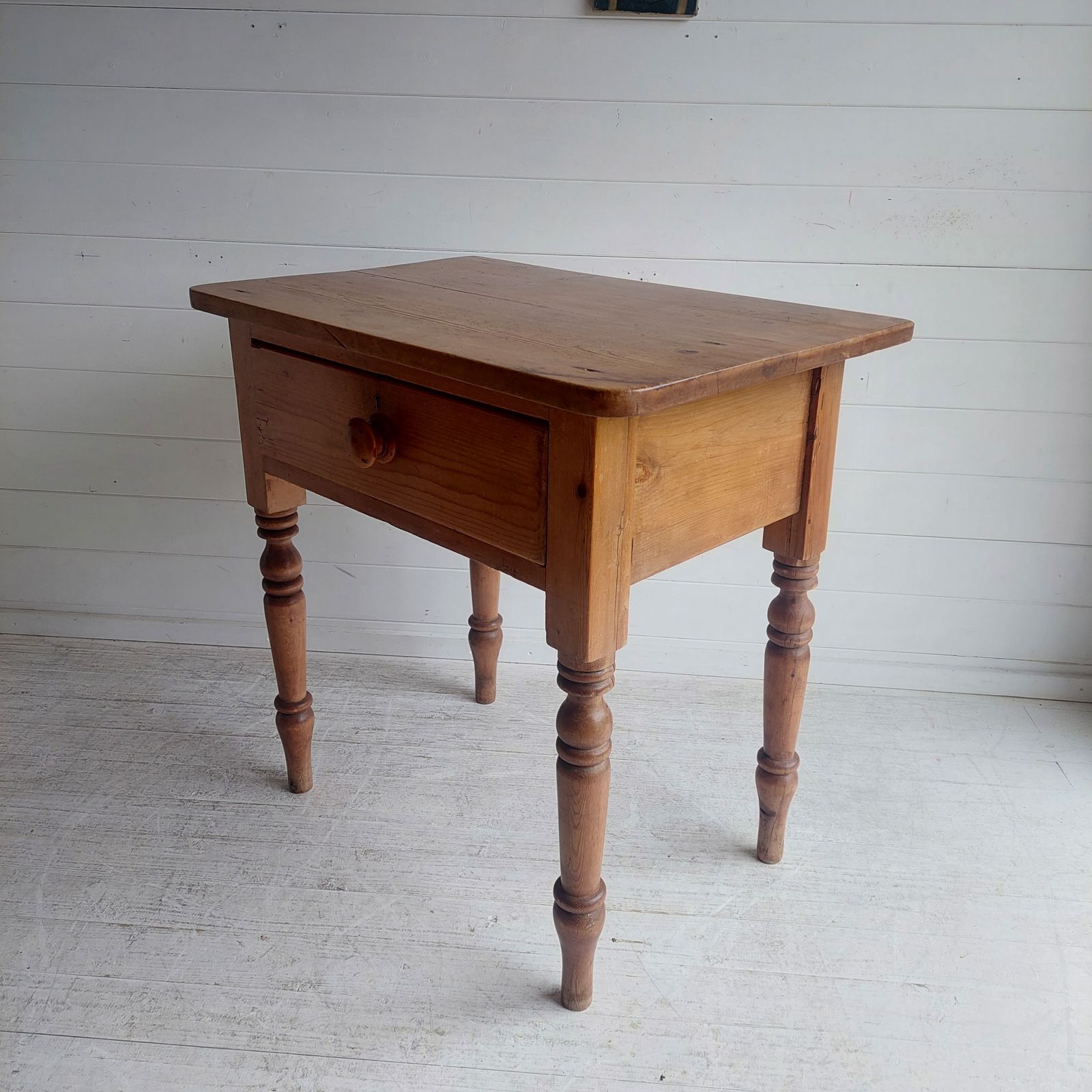photo for sale Victorian Antique Rustic Pine Side Table Small Desk Kitchen Console Table With Drawer 1900s