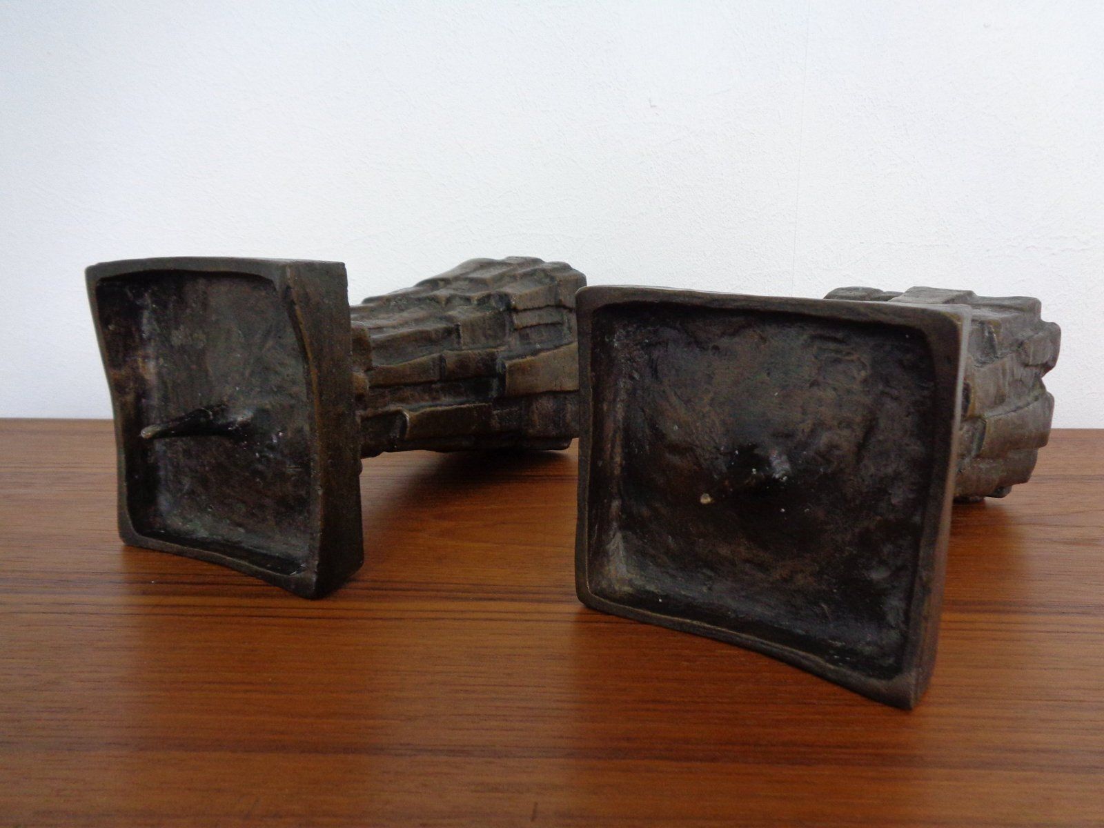 867.0 Large Brutalist German Bronze Candleholders, 1960s, Set Of 2 photo