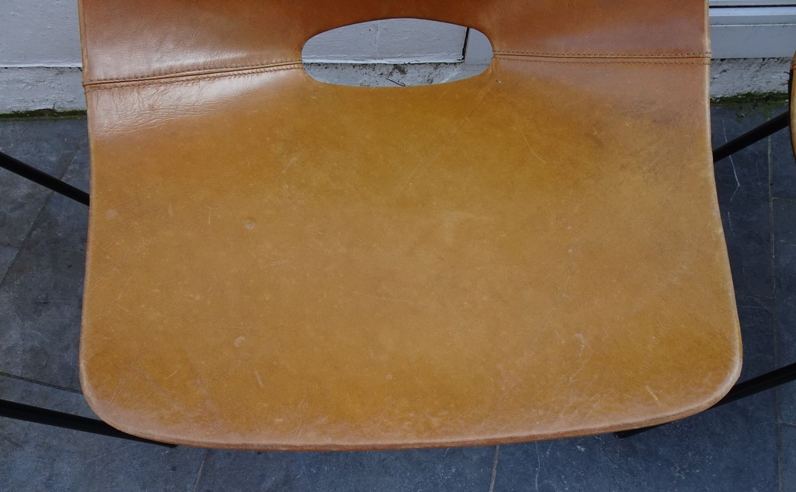 photo furniture Vintage Cognac Leather Tonneau Chairs By Pierre Guariche, 1990s, Set Of 4
