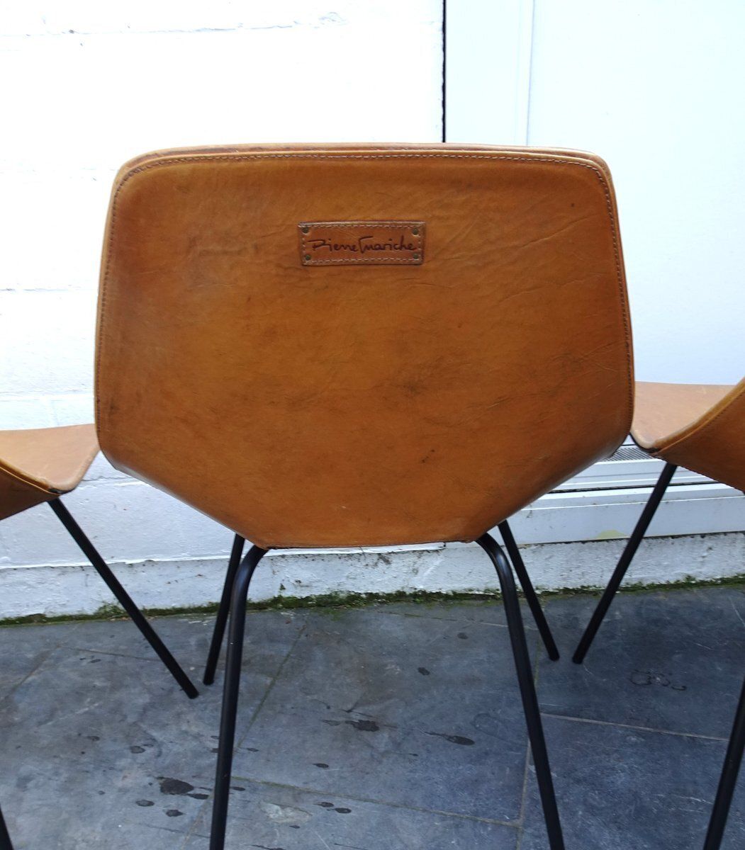 photo buy Vintage Cognac Leather Tonneau Chairs By Pierre Guariche, 1990s, Set Of 4