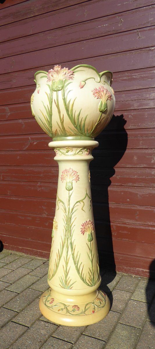 photo buy Art Nouveau Cachepot Sur Colonne Planter On Display By Jean Massier For Vallauris, Set Of 2