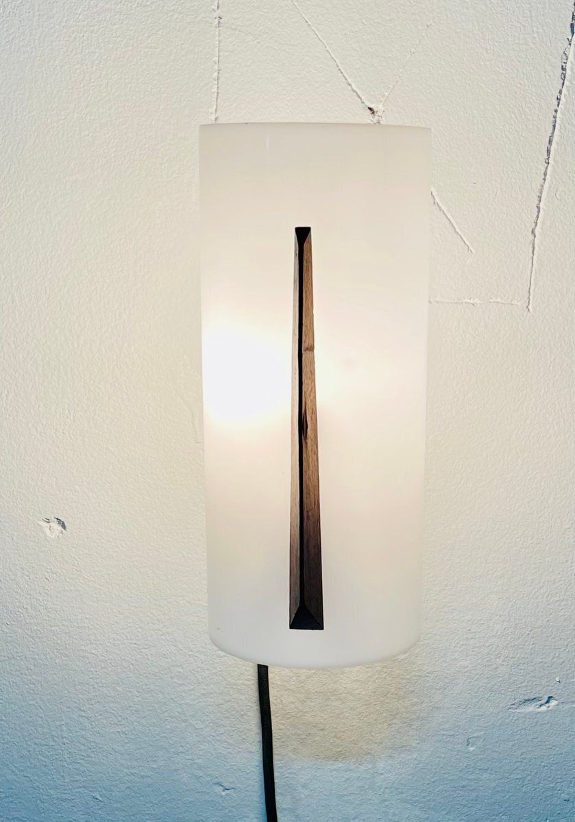 Italian Wall Lamp In Black Lacquered Brass, Acrylic Glass And Wood Finish, 1960s photo furniture