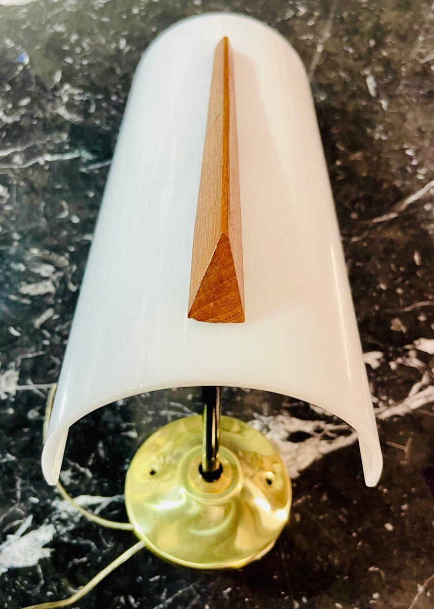 Italian Wall Lamp In Black Lacquered Brass, Acrylic Glass And Wood Finish, 1960s photo vinterior