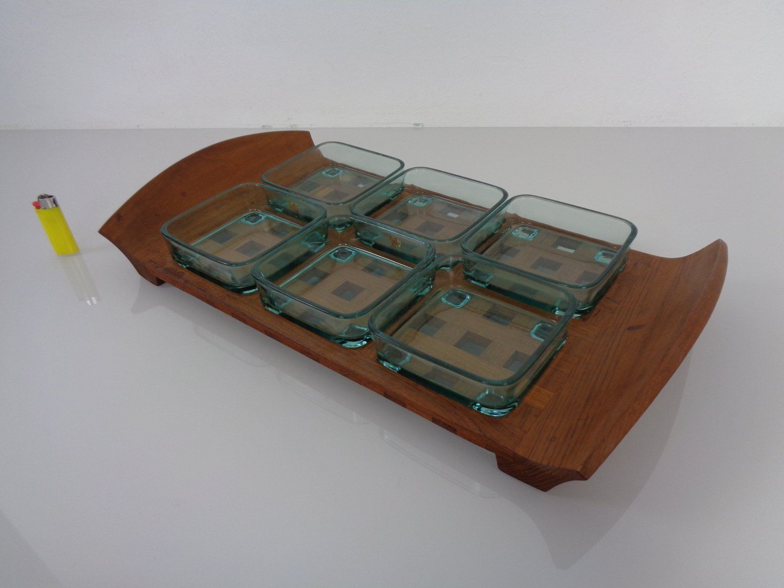 Teak Tray With Glass Bowls By Jens Quistgaard For Ihq Dansk Designs, 1960s, Set Of 7 photo Home Decor