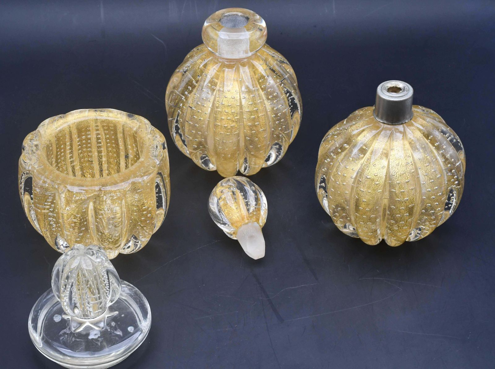 Set Of 3 Gold Ercole Barovier "Bullicante" Murano Glass Vase For Barovier & Toso photo Home Decor