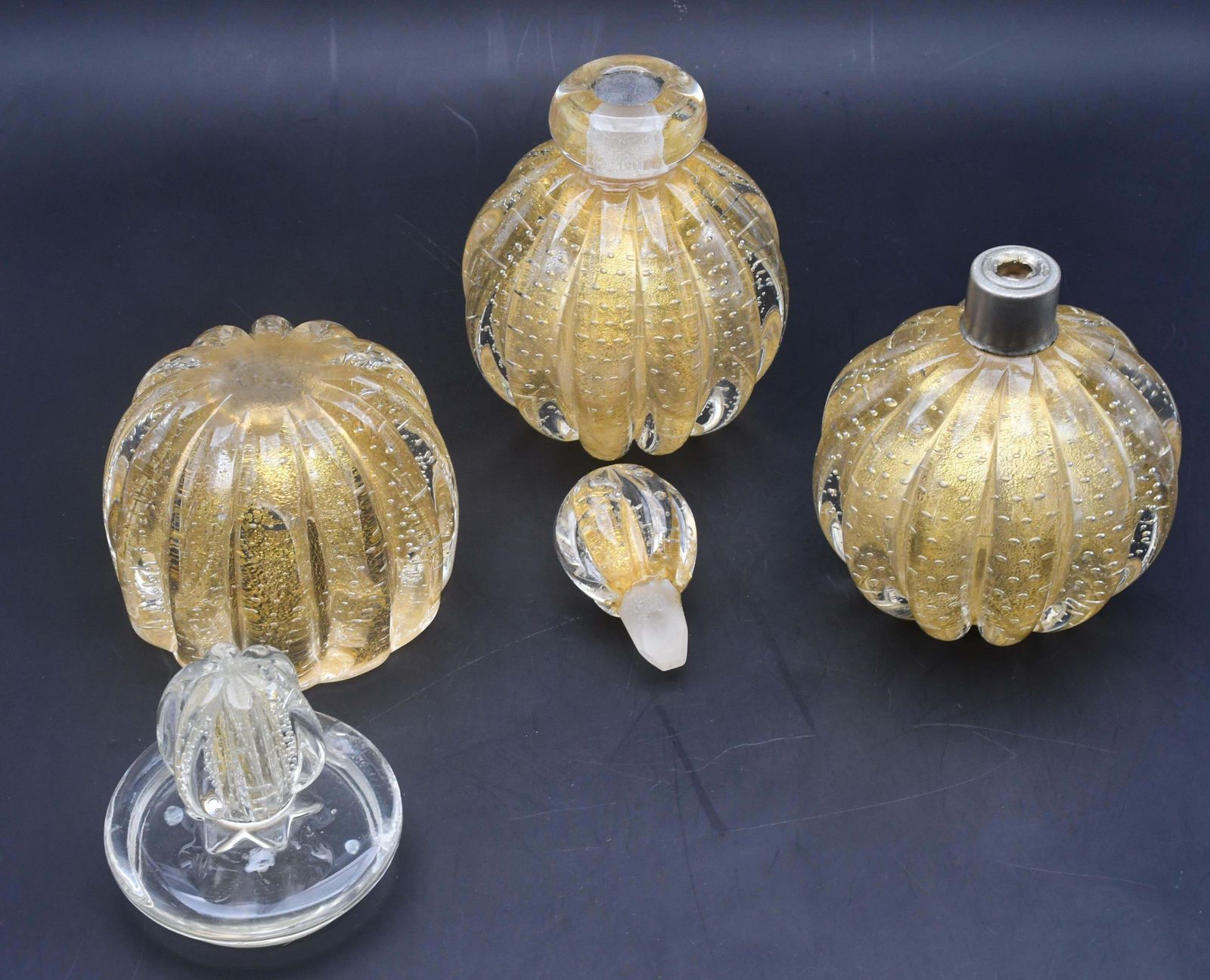 Set Of 3 Gold Ercole Barovier "Bullicante" Murano Glass Vase For Barovier & Toso photo buy