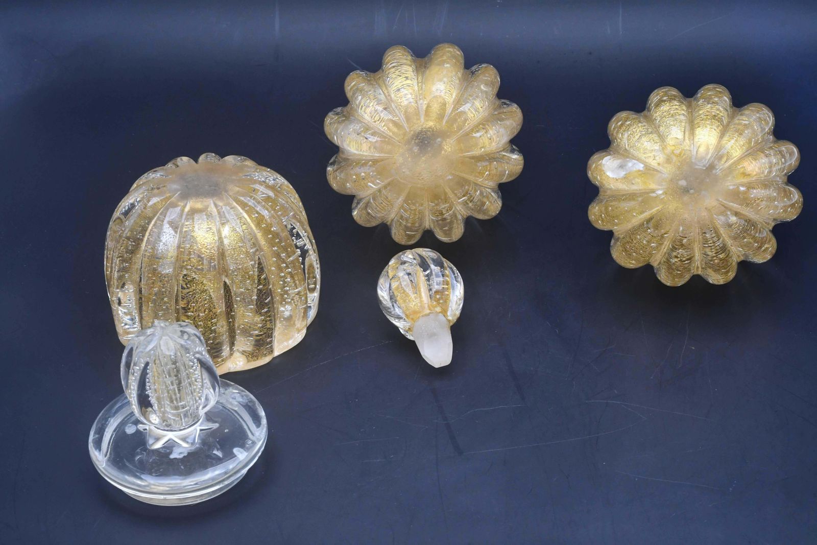 Home Decor Set Of 3 Gold Ercole Barovier "Bullicante" Murano Glass Vase For Barovier & Toso photo