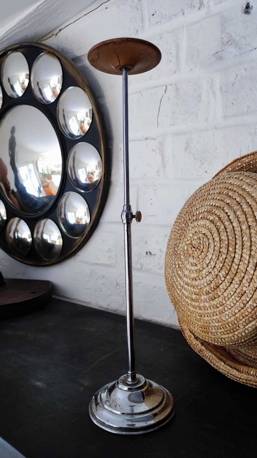 Home Decor Antique French Adjustable Chrome Hat Display Stand, Vn Siegel Paris photo