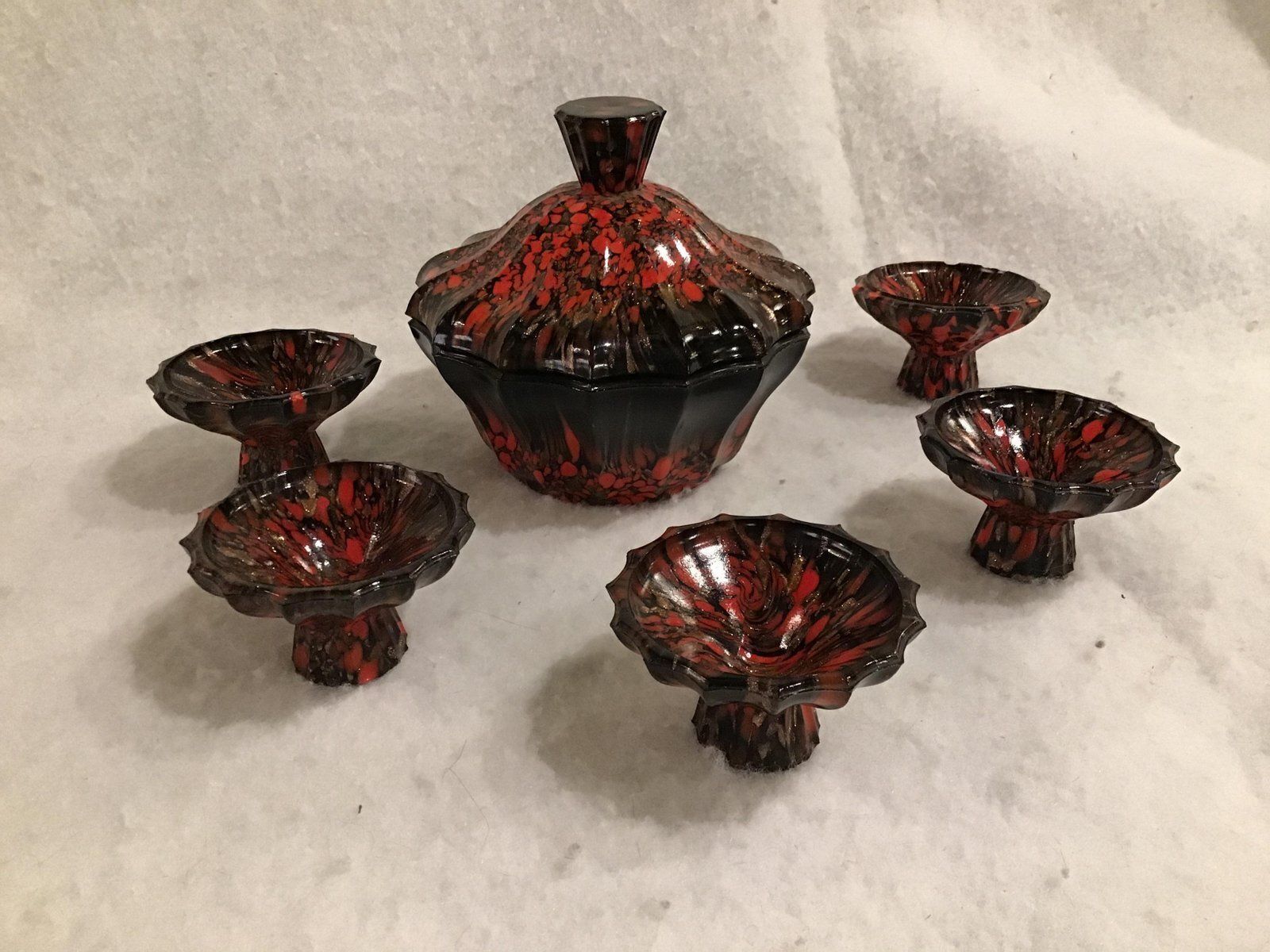 Murano Glasses And Carafe With Lid, 1940s, Set Of 6