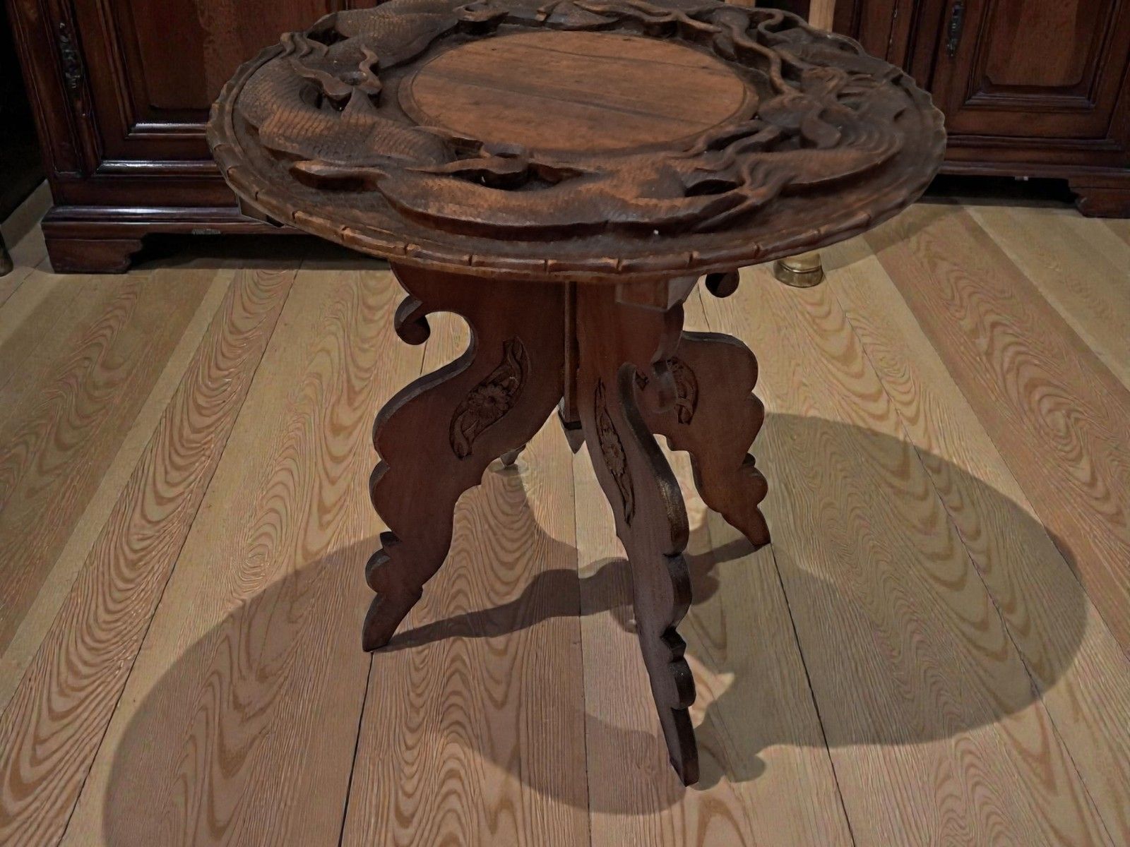 photo for sale Antique Oriental Table Dragon Wooden Carved Plant Side Table 1920