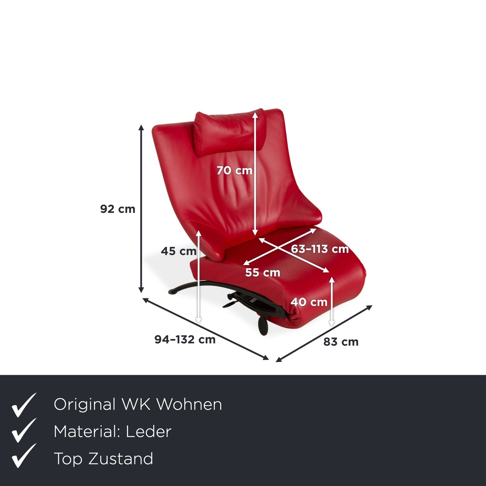 Wk Wohnen Solo 699 Leather Armchair Red Manual Function photo furniture