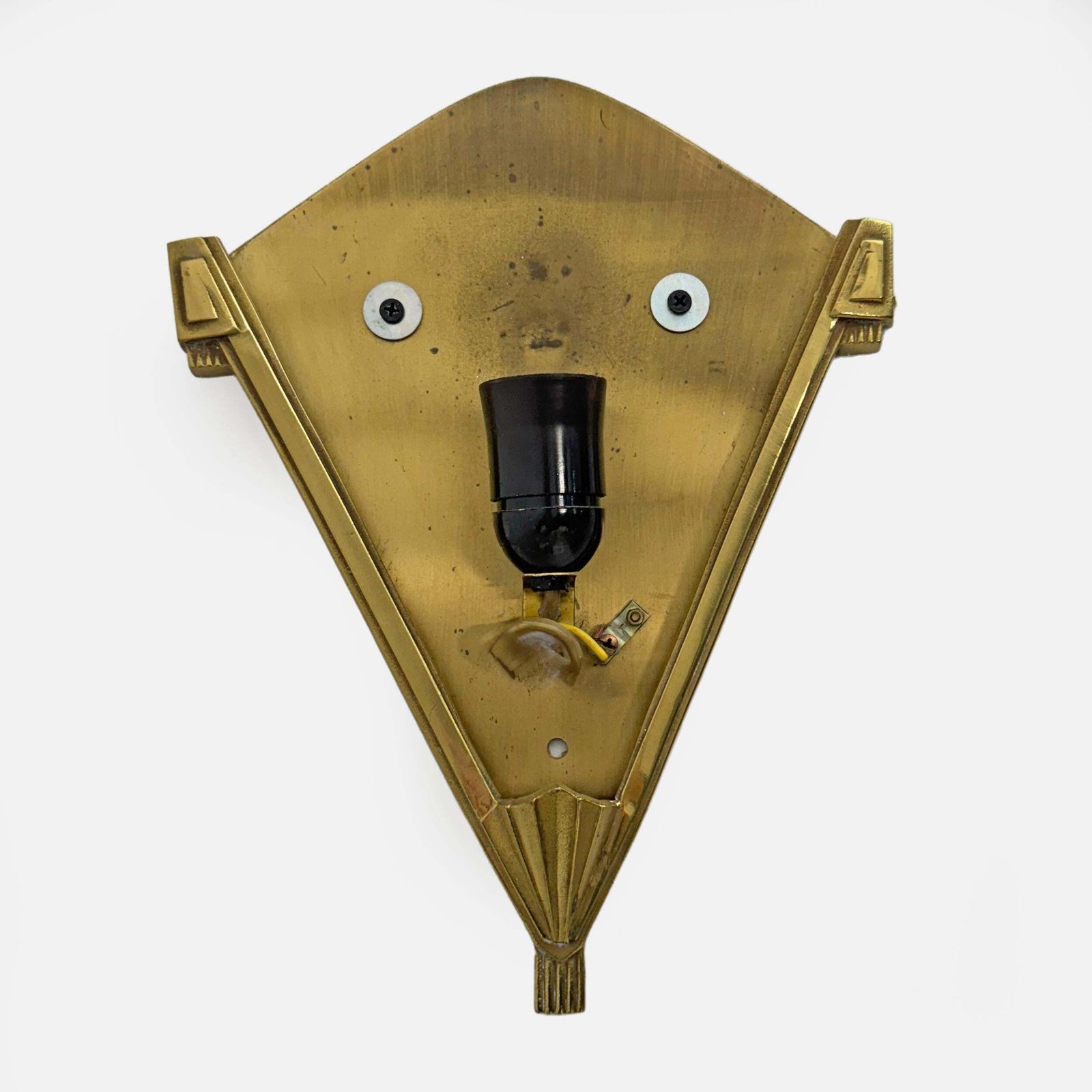 photo furniture Pair Of Art Deco Pressed Glass And Brass Sconces, France, 1930s