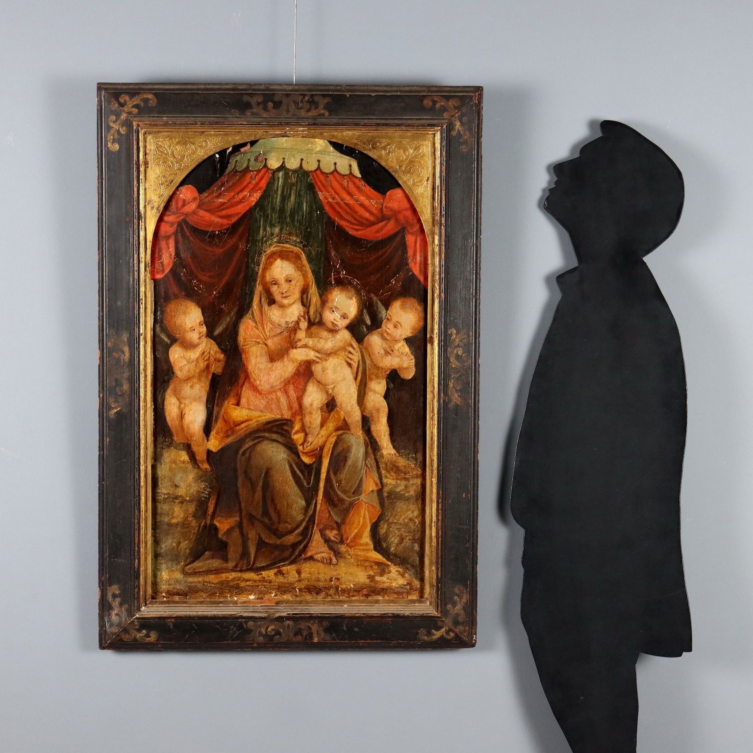 Antique Painting Virgin Mary With Jesus Child Oil On Hardboard '400 photo furniture