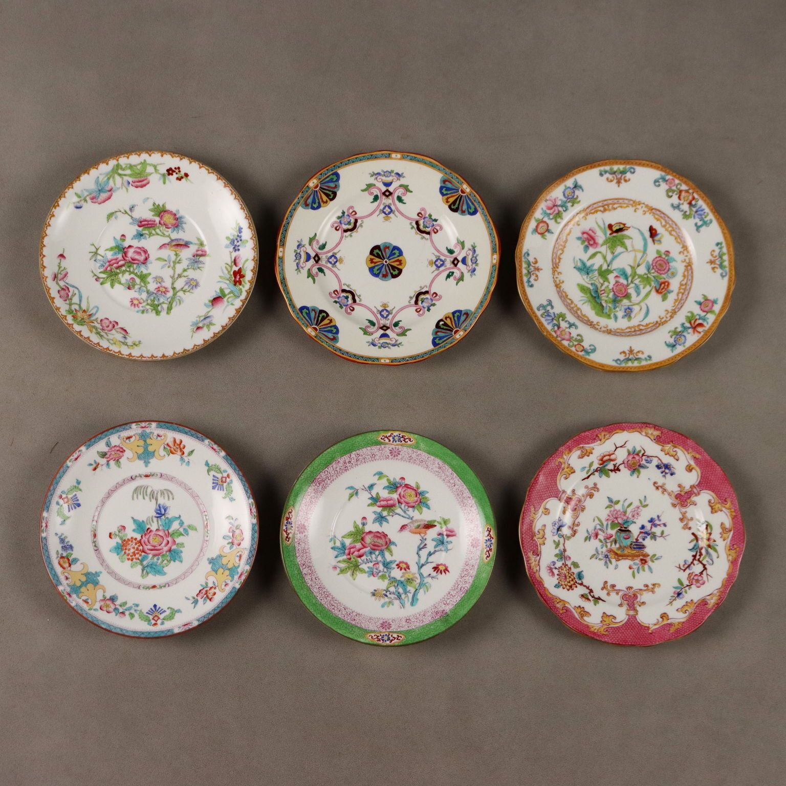 Antique Minton Porcelain Saucer Set England XIX Century