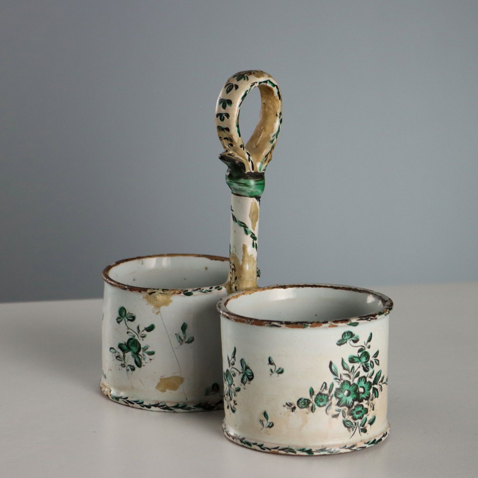 Antique Majolica Oil And Vinegar Holder Decorations XVIII Century