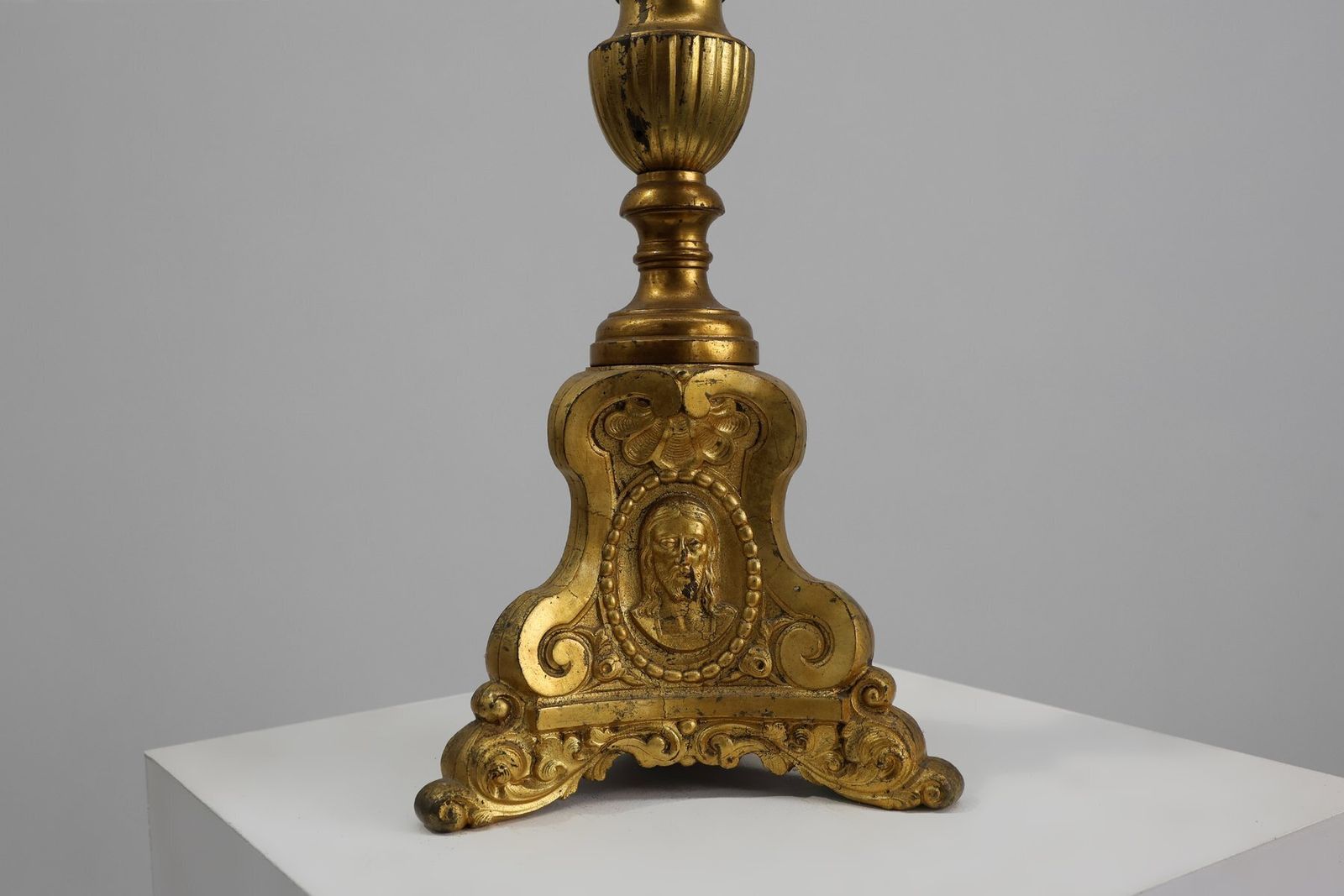 Large Provincial Copper Church Candlestick, France, 1900s photo vinterior