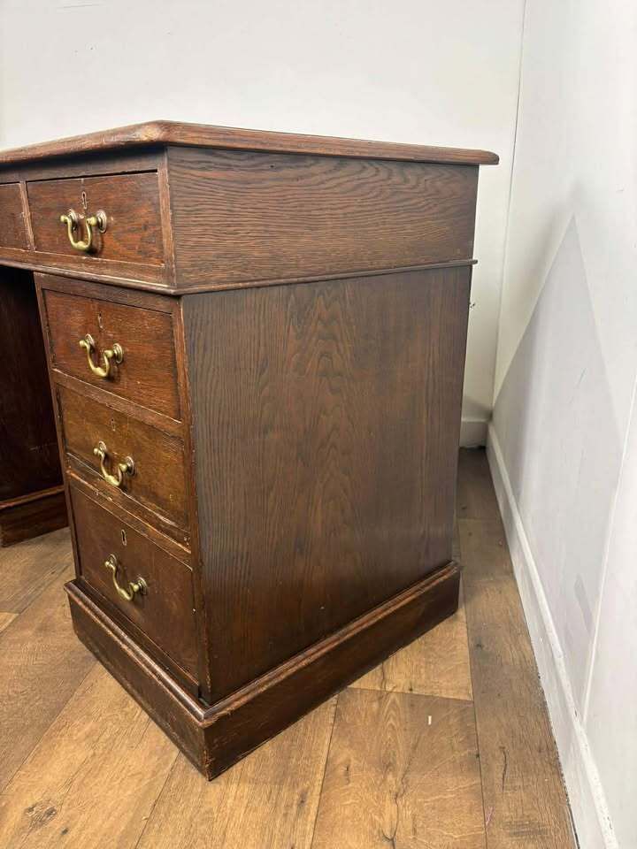 Victorian Oak Twin Pedestal Kneehole Desk photo vintage