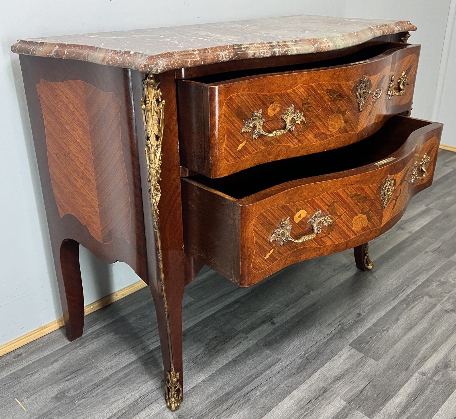 Chest Of Drawers Vintage French Style Marble Top Walnut Cabinet Lot 4781 photo Furniture