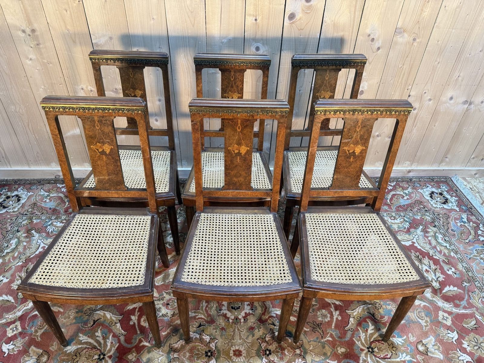 Suite De 6 Chaises époque Art Déco En Marqueterie Et Cannage photo furniture