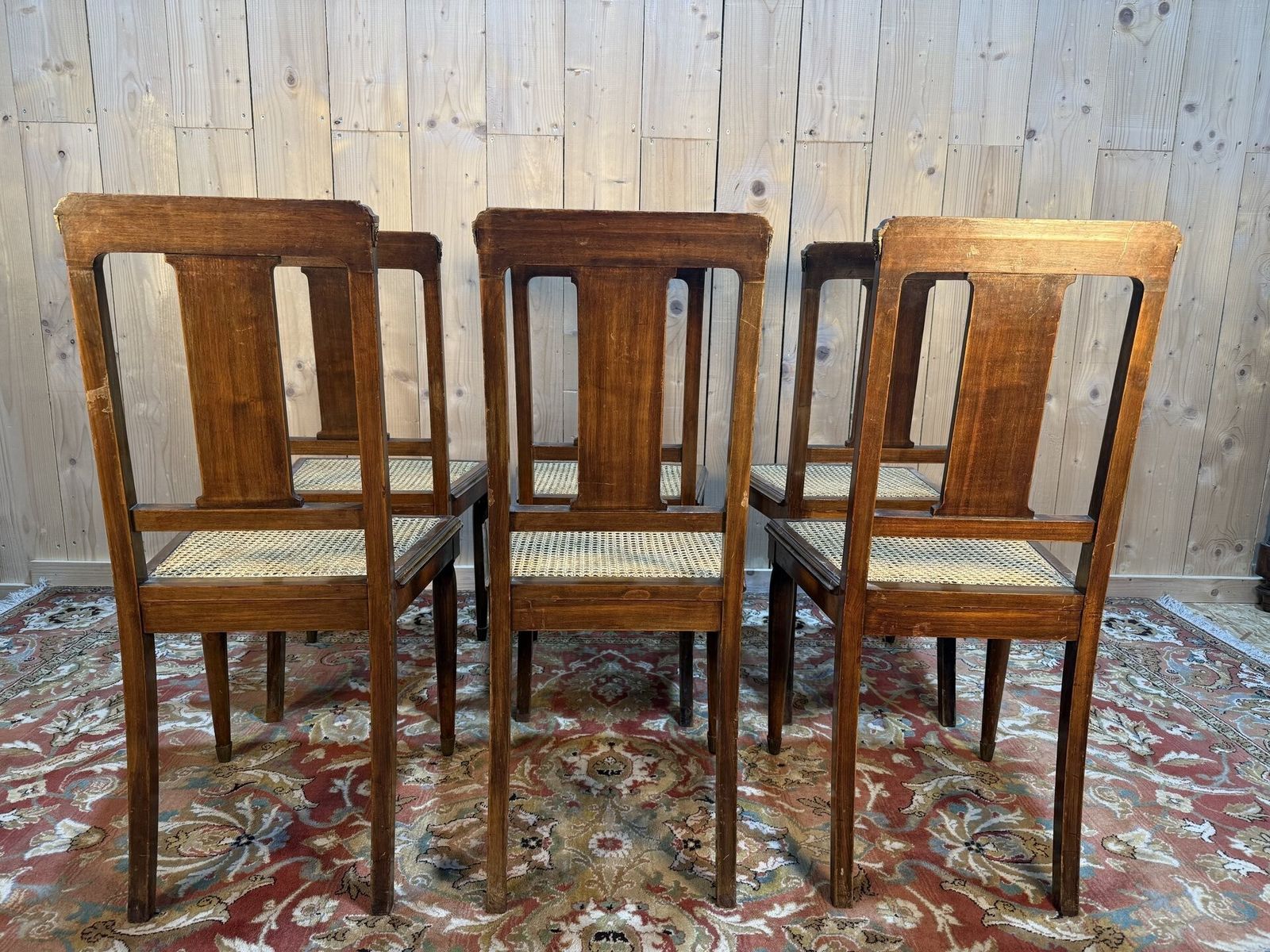 Suite De 6 Chaises époque Art Déco En Marqueterie Et Cannage photo for sale
