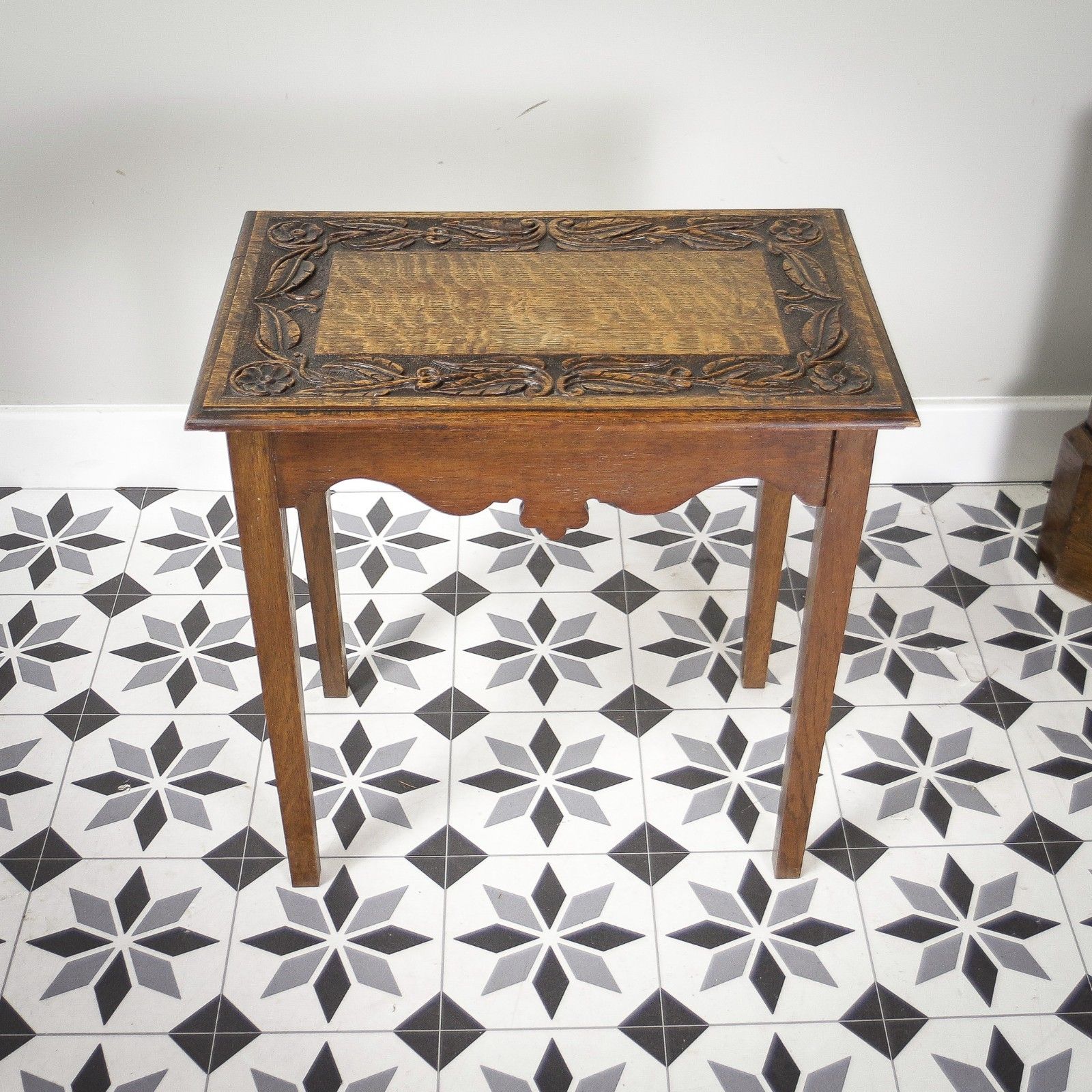 Victorian Antique Oak Side Or Hall Table Heavily Carved In Oak