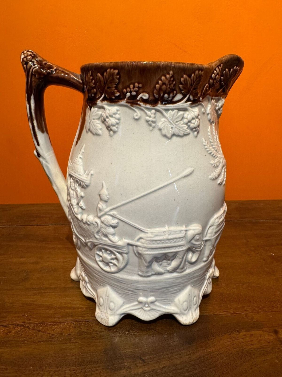 Victorian Yorkshire Pottery Jug Moulded With An Indian Carriage Scene photo 80.0