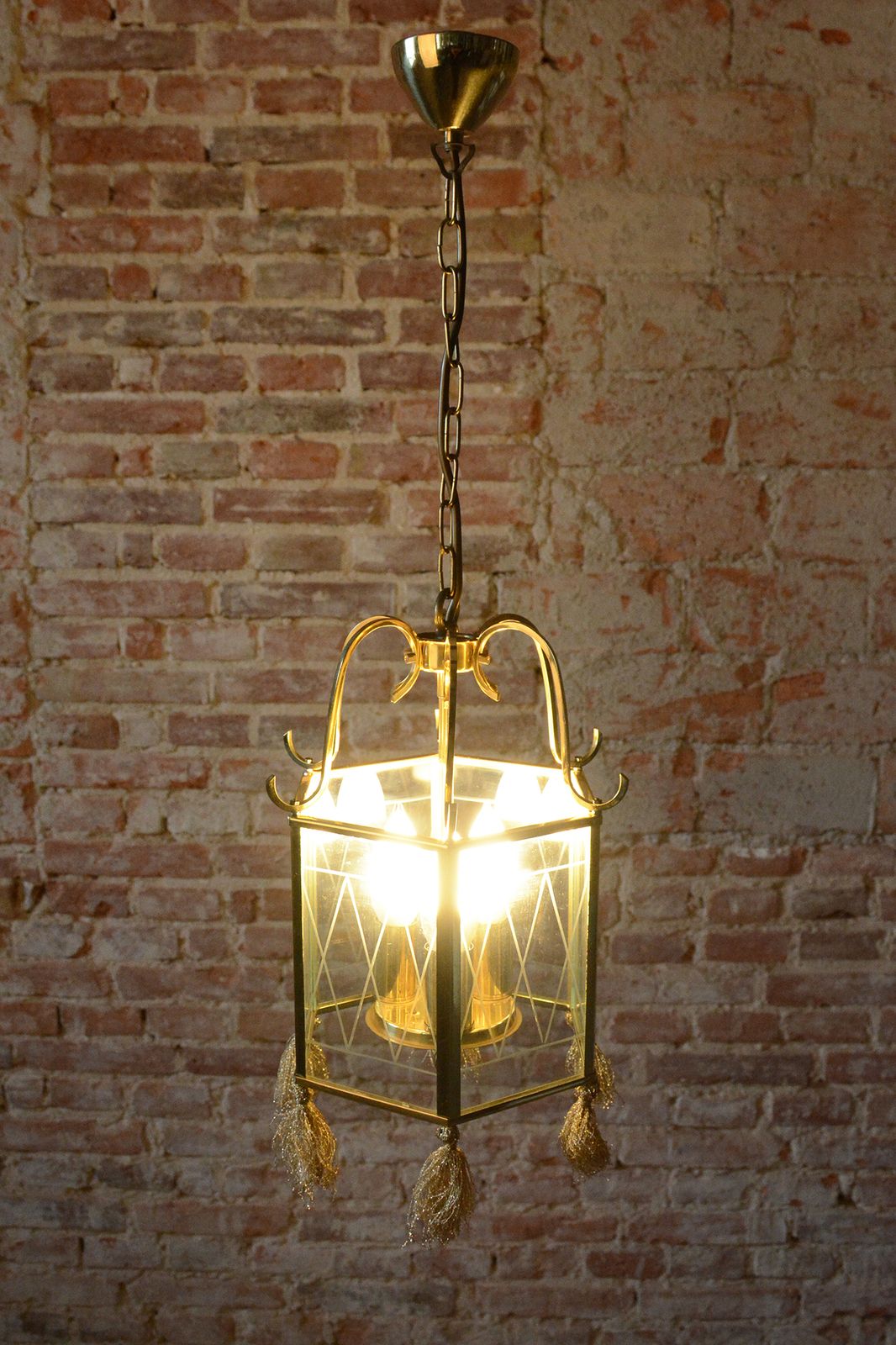 Restored Art Deco Chandelier, Brass, Glass, Rewired, Sweden, 1940s photo 850.0